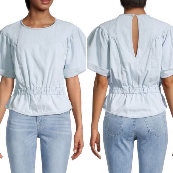 IRO Zafo gathered‎ Faded denim peplum top Size 38/ US 6 - Picture 1 of 13